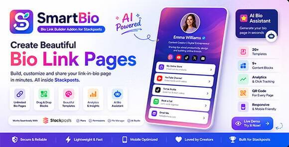 SmartBio v1.0 - Bio Link Builder Addon for Stackposts - Addon