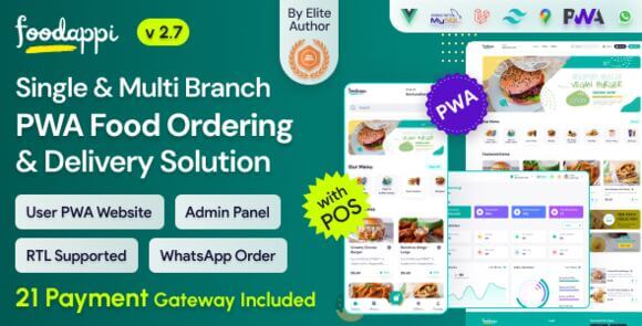FoodAppi v2.6 Nulled - PWA Food Delivery System and WhatsApp Menu Ordering with Admin Panel | Restaurant POS Script