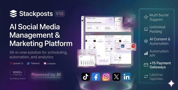 Stackposts v10.0.0 Nulled - AI Social Media Management & Marketing SaaS Platform Script